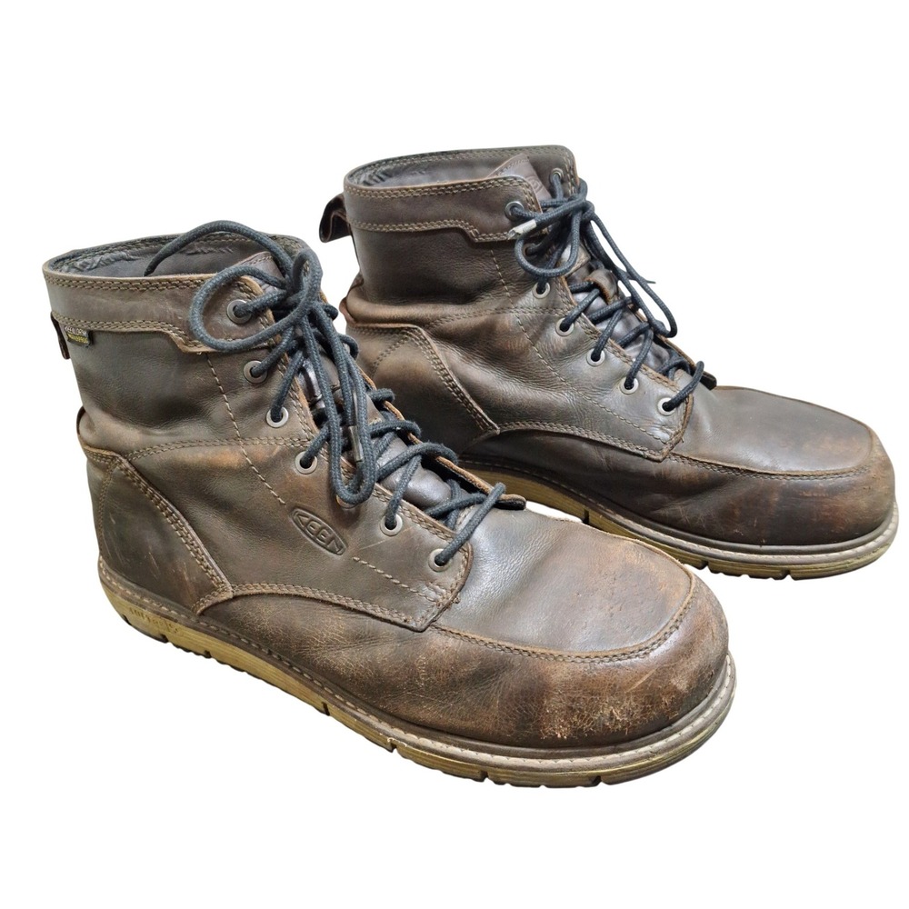 KEEN Men's Size 12 D Utility Steel Toe Waterproof Work Boots Brown Leather